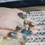 Labradorite Ring Grey Moonstone inlay Moon night Silver Organic gems