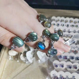 Labradorite Ring Grey Moonstone inlay Moon night Silver Organic gems