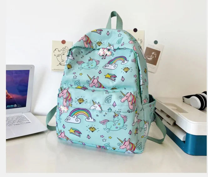 Preppy Unicorn Backpack Canvas Cartoon Double Shoulder Bag