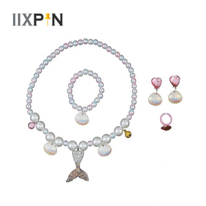 Mermaid Princess Accessories Set: Necklace, Bracelet, Ear Clip, Ring