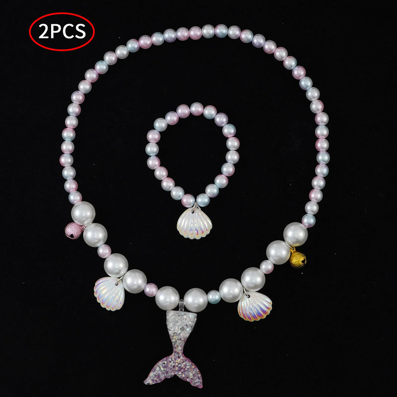 Mermaid Princess Accessories Set: Necklace, Bracelet, Ear Clip, Ring