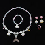 Mermaid Princess Accessories Set: Necklace, Bracelet, Ear Clip, Ring