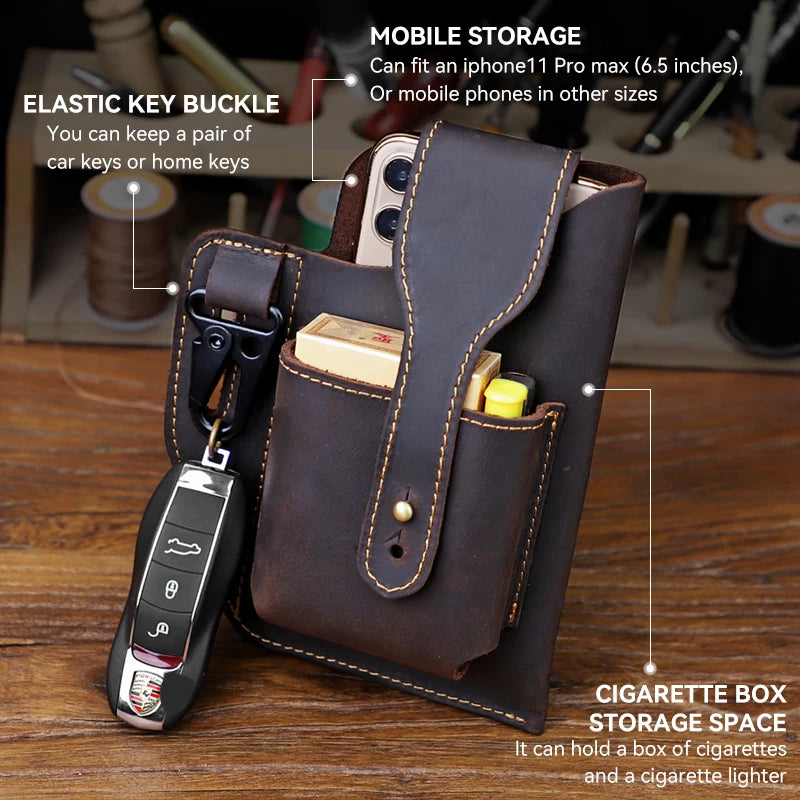 Men's Running Waist Bag with Leather Phone Pocket