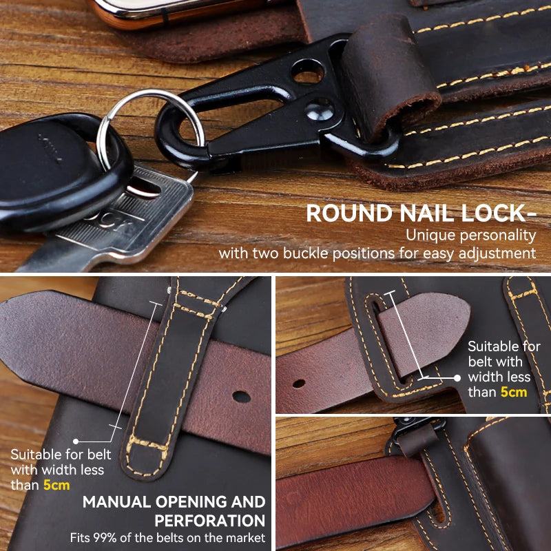 Men's Running Waist Bag with Leather Phone Pocket