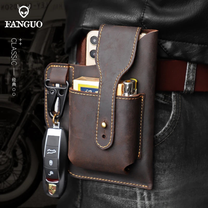 Men's Running Waist Bag with Leather Phone Pocket