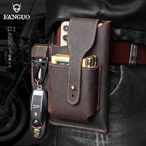 Men's Running Waist Bag with Leather Phone Pocket