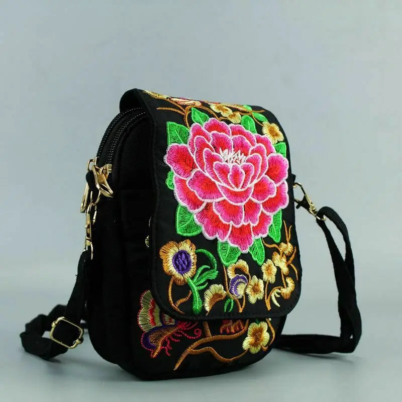 Vintage Ethnic Embroidered Canvas Shoulder Bag Women Small Purse