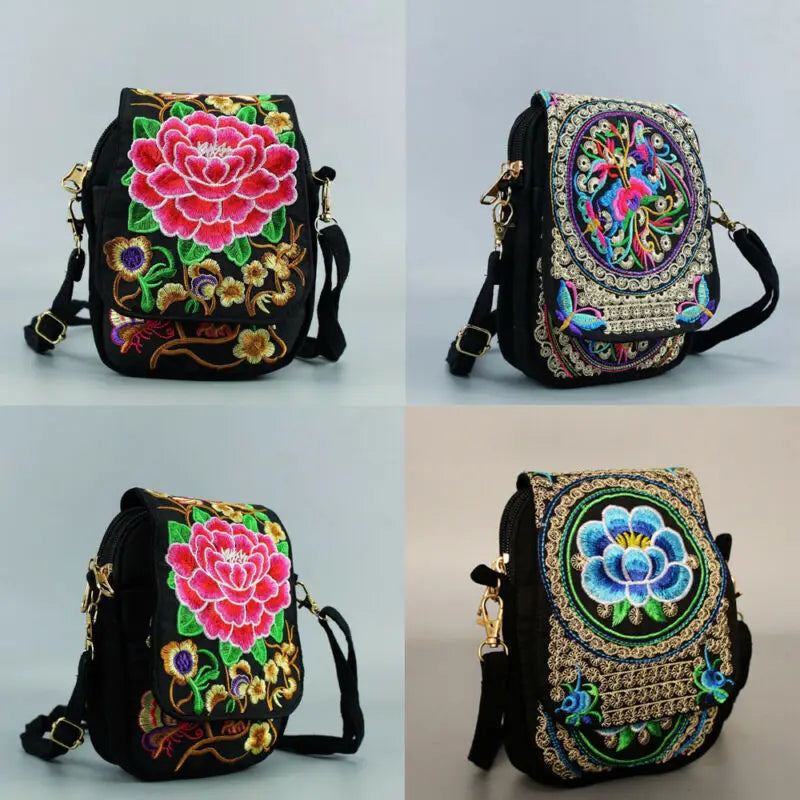 Ethnic Embroidery Shoulder Messenger Bag Vintage Canvas Women Small Purse