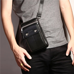 Men Business Leather Waist Pack Belt Bag Vintage Messenger Bag