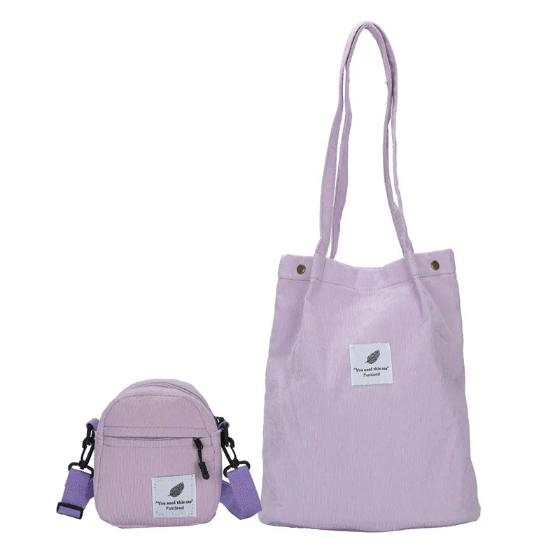 Corduroy Women's Shoulder Bag Large Capacity Retro Canvas Handbag