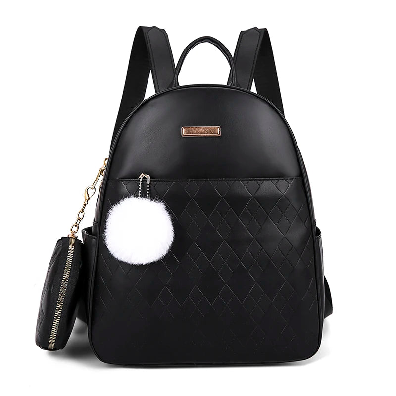 Small Leather Women Backpack Set for Teenagers Girls Female Travel Bag