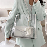 2 Pcs Green Transparent PVC Jelly Shoulder Bag Women Large Capacity Tote