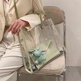 2 Pcs Green Transparent PVC Jelly Shoulder Bag Women Large Capacity Tote