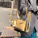 2 Pcs Green Transparent PVC Jelly Shoulder Bag Women Large Capacity Tote