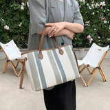 2 Pcs High Capacity Canvas Shoulder Bag For Women Striped Handbags