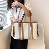 2 Pcs High Capacity Canvas Shoulder Bag For Women Striped Handbags