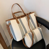 2 Pcs High Capacity Canvas Shoulder Bag For Women Striped Handbags