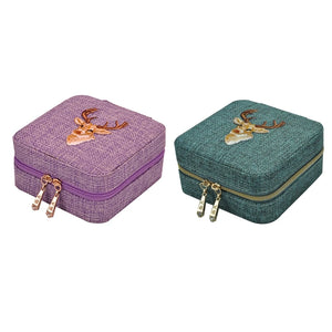 2 Pcs Linen Box Necklace Ring Bracelet Organizer, Purple & Green