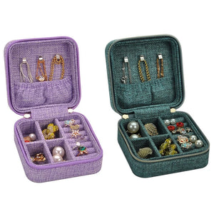2 Pcs Linen Box Necklace Ring Bracelet Organizer, Purple & Green