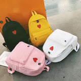 Canvas Love Heart Printed Women Backpack Set