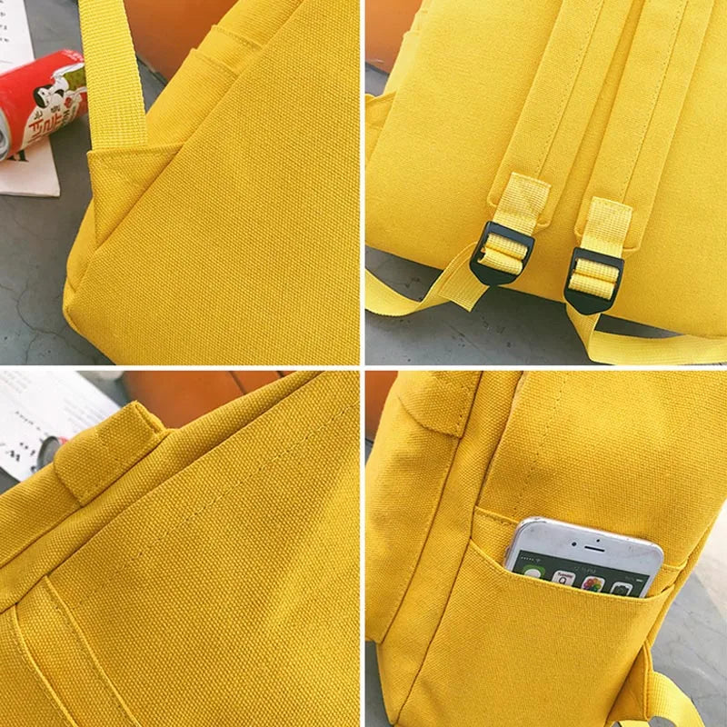 Canvas Love Heart Printed Women Backpack Set