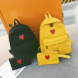Canvas Love Heart Printed Women Backpack Set