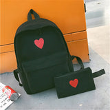 Canvas Love Heart Printed Women Backpack Set