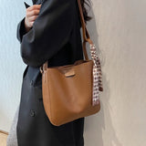 2 Pcs/Set Ribbon Women Tote Bucket Bags Soft Leather Female Handbags