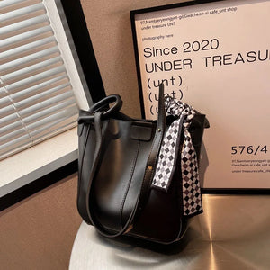 2 Pcs/Set Ribbon Women Tote Bucket Bags Soft Leather Female Handbags