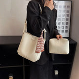 2 Pcs/Set Ribbon Women Tote Bucket Bags Soft Leather Female Handbags