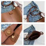 2 Pcs/Set Ribbon Women Tote Bucket Bags Soft Leather Female Handbags