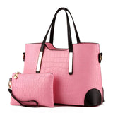 2 Pcs Women Leather Handbag Crocodile Pattern Shoulder Bags