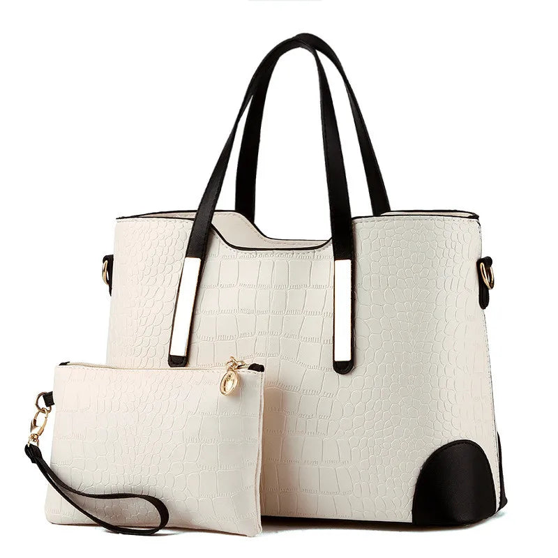 2 Pcs Women Leather Handbag Crocodile Pattern Shoulder Bags