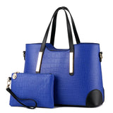 2 Pcs Women Leather Handbag Crocodile Pattern Shoulder Bags