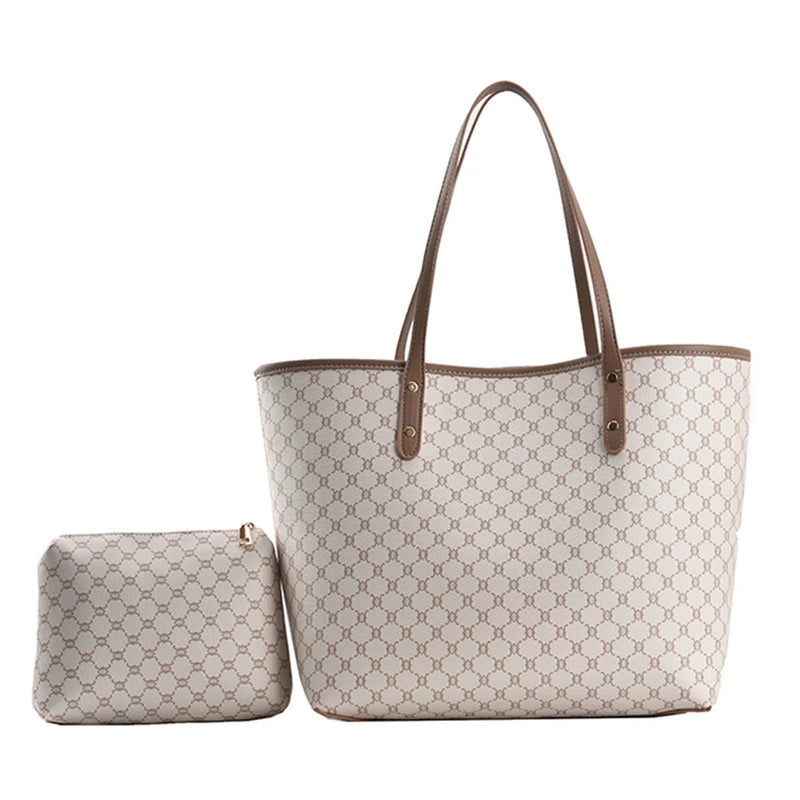 2 Pcs High Capacity Tote Handbag for Women Striped Shopper Shoulder Purse