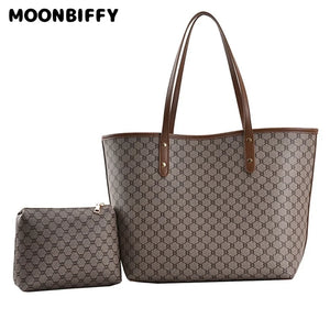 2 Pcs High Capacity Tote Handbag for Women Striped Shopper Shoulder Purse