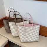 2 Pcs High Capacity Tote Handbag for Women Striped Shopper Shoulder Purse