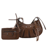 2 Pcs/set Rivets Half Moon Crossbody Bag Punk Style Shoulder Bag