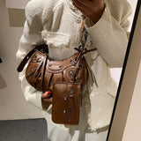 2 Pcs/set Rivets Half Moon Crossbody Bag Punk Style Shoulder Bag
