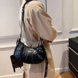 2 Pcs/set Rivets Half Moon Crossbody Bag Punk Style Shoulder Bag