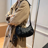 2 Pcs/set Rivets Half Moon Crossbody Bag Punk Style Shoulder Bag