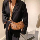 2 Pcs/set Rivets Half Moon Crossbody Bag Punk Style Shoulder Bag