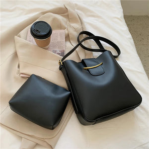 2 Pcs Vintage Small PU Leather Bucket Crossbody Bags For Women