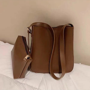 2 Piece Retro Pu Leather Tote Bag Women Handbag