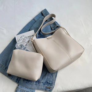 2-Piece Vintage Leather Shoulder Handbag Set for Women