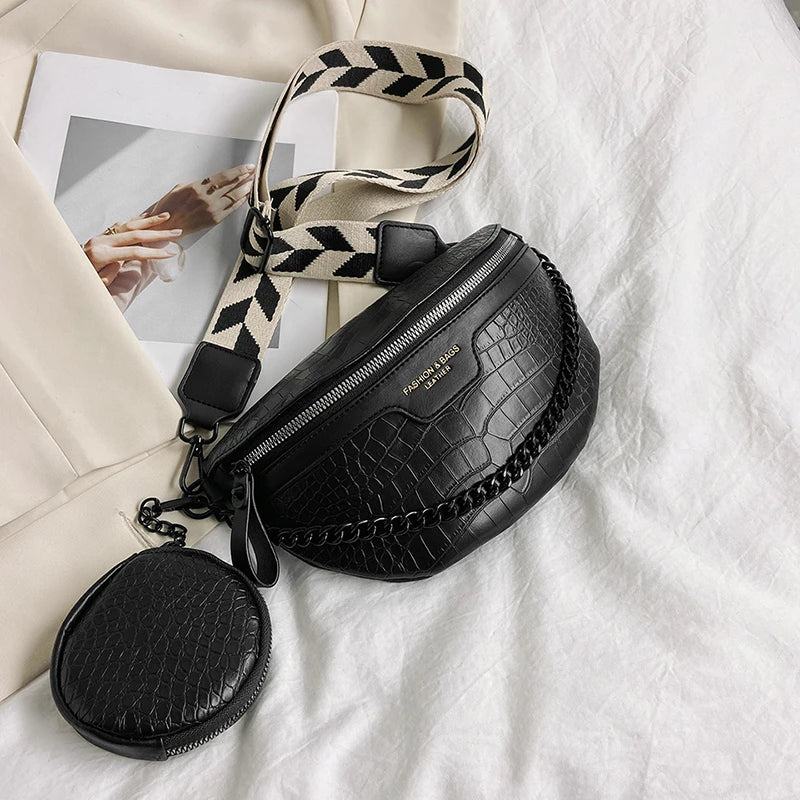 Crocodile Leather Messenger Bag Set for Women Large Capacity Crossbody Chest Bag