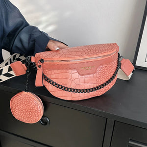 Crocodile Leather Messenger Bag Set for Women Large Capacity Crossbody Chest Bag