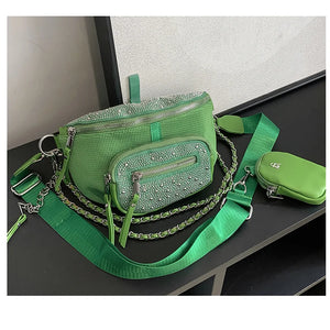 2 Pcs PU Leather Crossbody Saddle Bag & Chain Waist Bag for Women