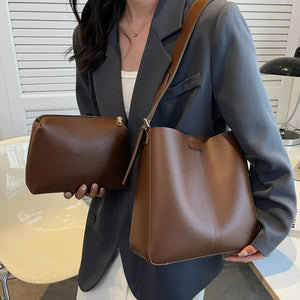 Small Pu Leather Shoulder Handbag Set for Women LEFTSIDE Totes Lady Vintage Cr