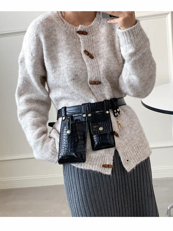 Women's Leather Flap Belt Bag Shoulder Chest Purse